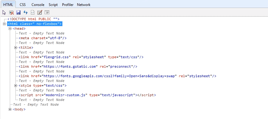 Internet Explorer Developer Tools displays no support for CSS Flexbox.