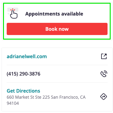example of book appointment CTA on Yelp