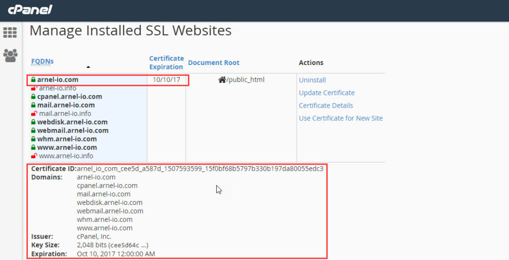 Manage SSL sites