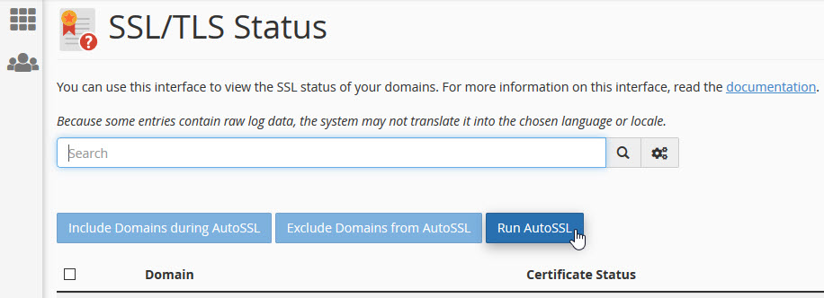 cPanel SSL status