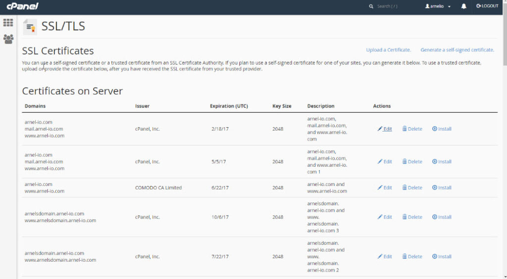 List of SSL Certificates Installed