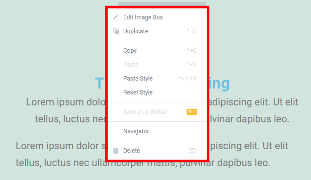 Right-Click Options in Elementor Website Builder