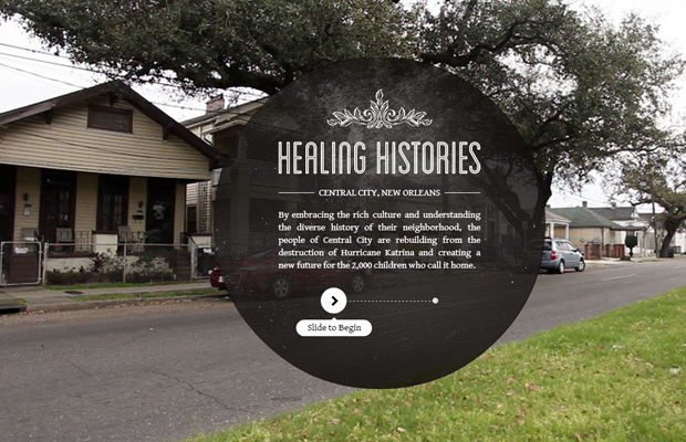 Healing Histories website New Orleans informational layout