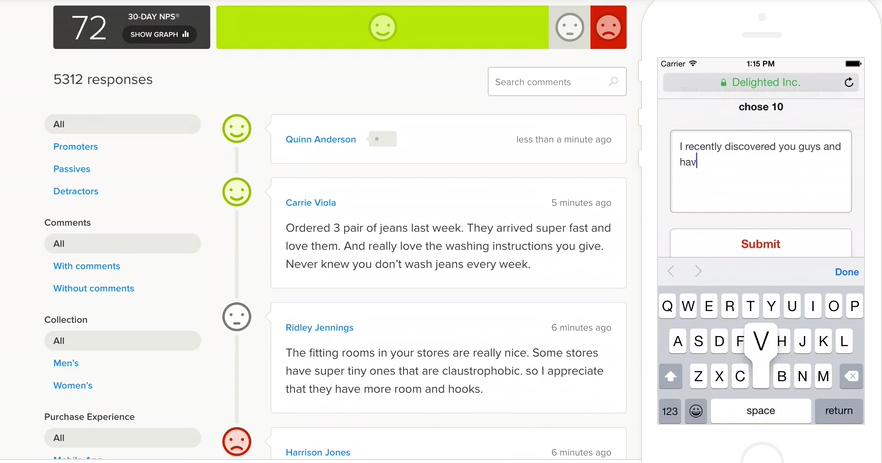 delighted net promoter score tool interface