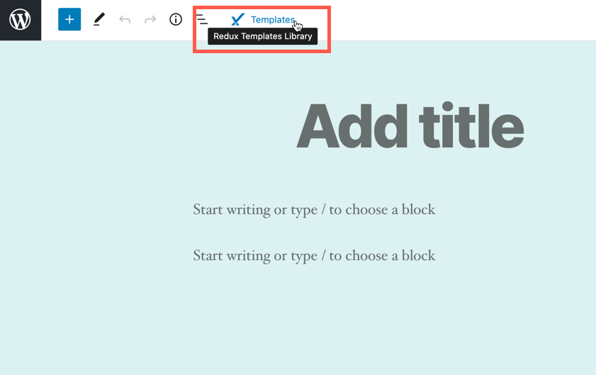 Redux templates icon in WordPress editor