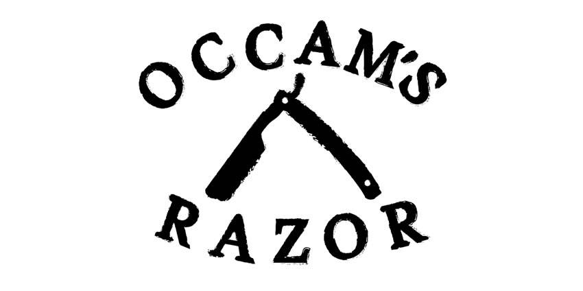 occam razor logo illustration black white brush