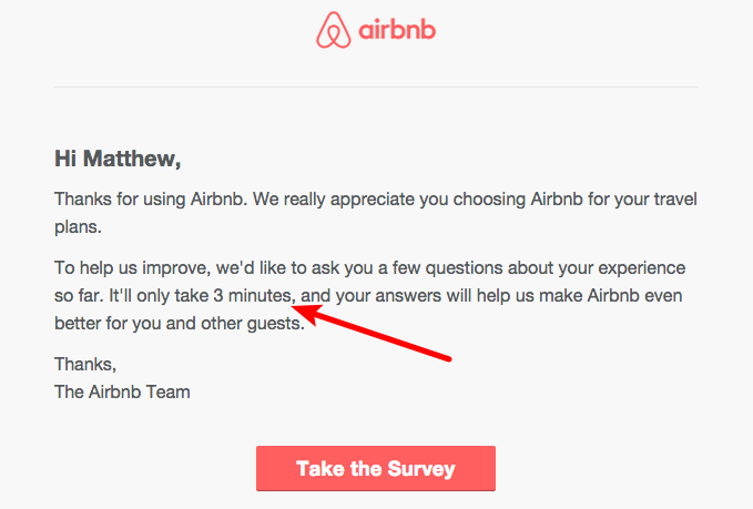 airbnb tells you how long the survey will take