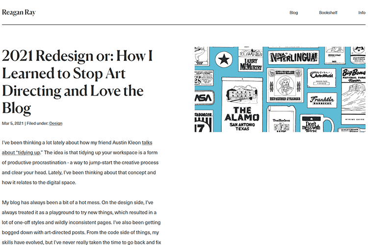 Example from 2021 Redesign or: How I Learned to Stop Art Directing and Love the Blog