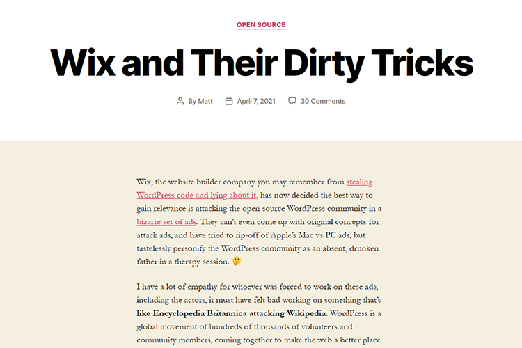 Example from Wix and Their Dirty Tricks