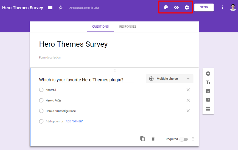 google forms builder interface