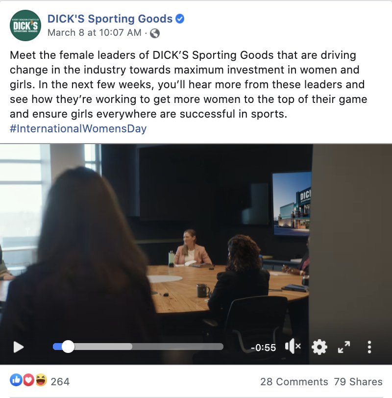Screenshot of a Dick's Sporting Goods Facebook post about International Women's Day