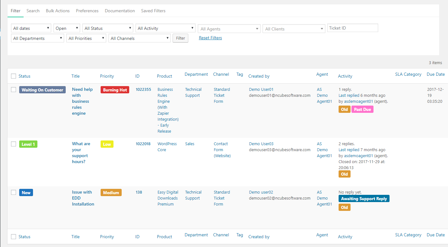 a WordPress helpdesk plugin ticekt management interface