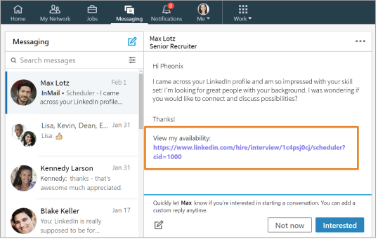 linkedin tool to display available interview or meeting times