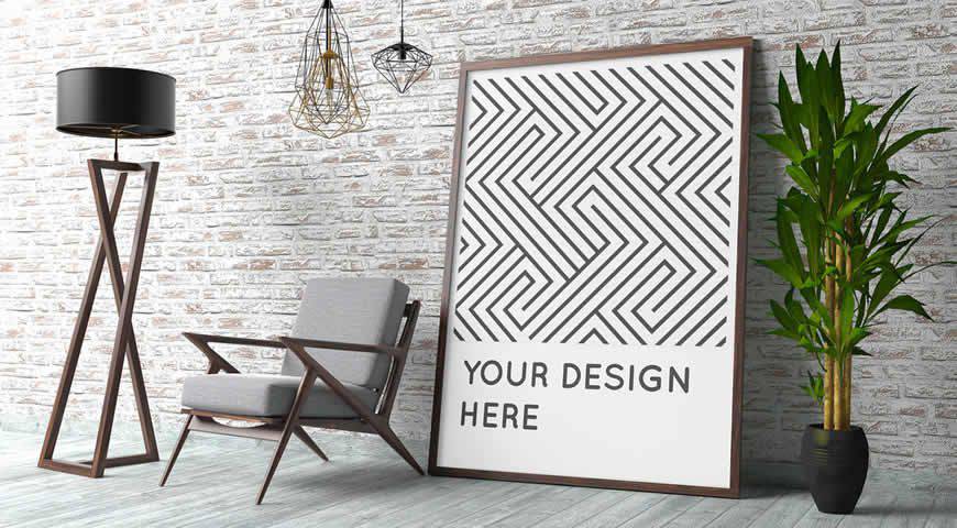 Poster Mockup with Contemporary Interior Photoshop PSD Mockup Template