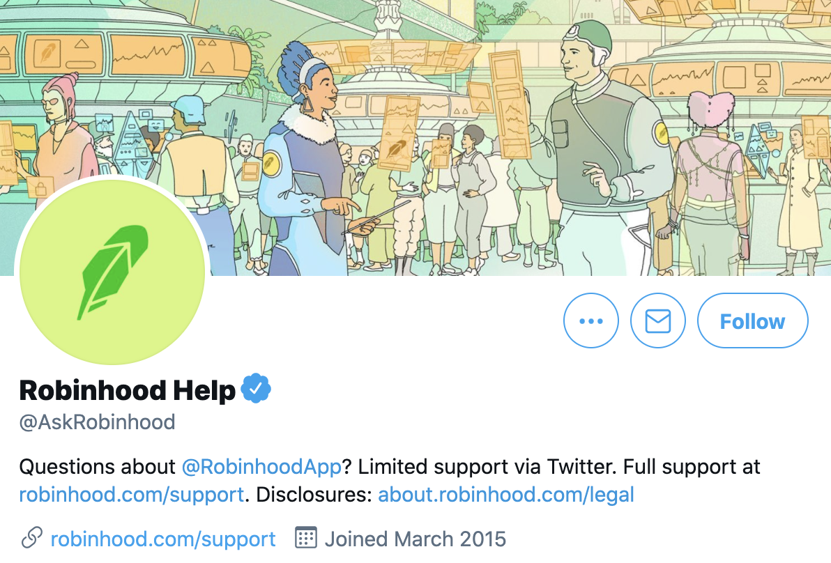 Robinhood's support Twitter account