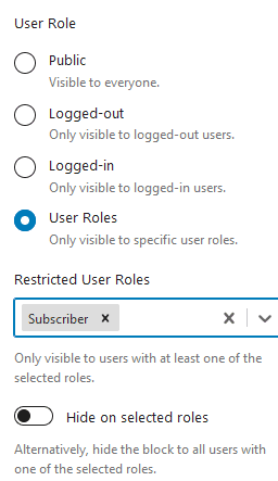 User Roles settings.