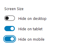 Screen Size settings.