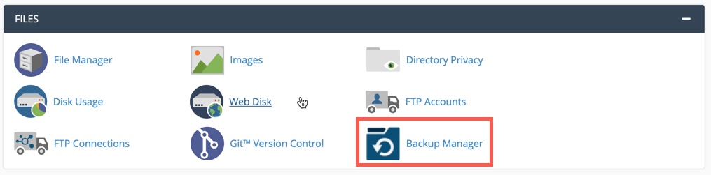 Backup Manager icon in cPanel Files section