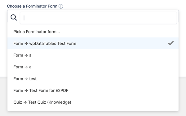 Where you choose a Forminator form.