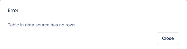 Error message you get when a table has no rows.