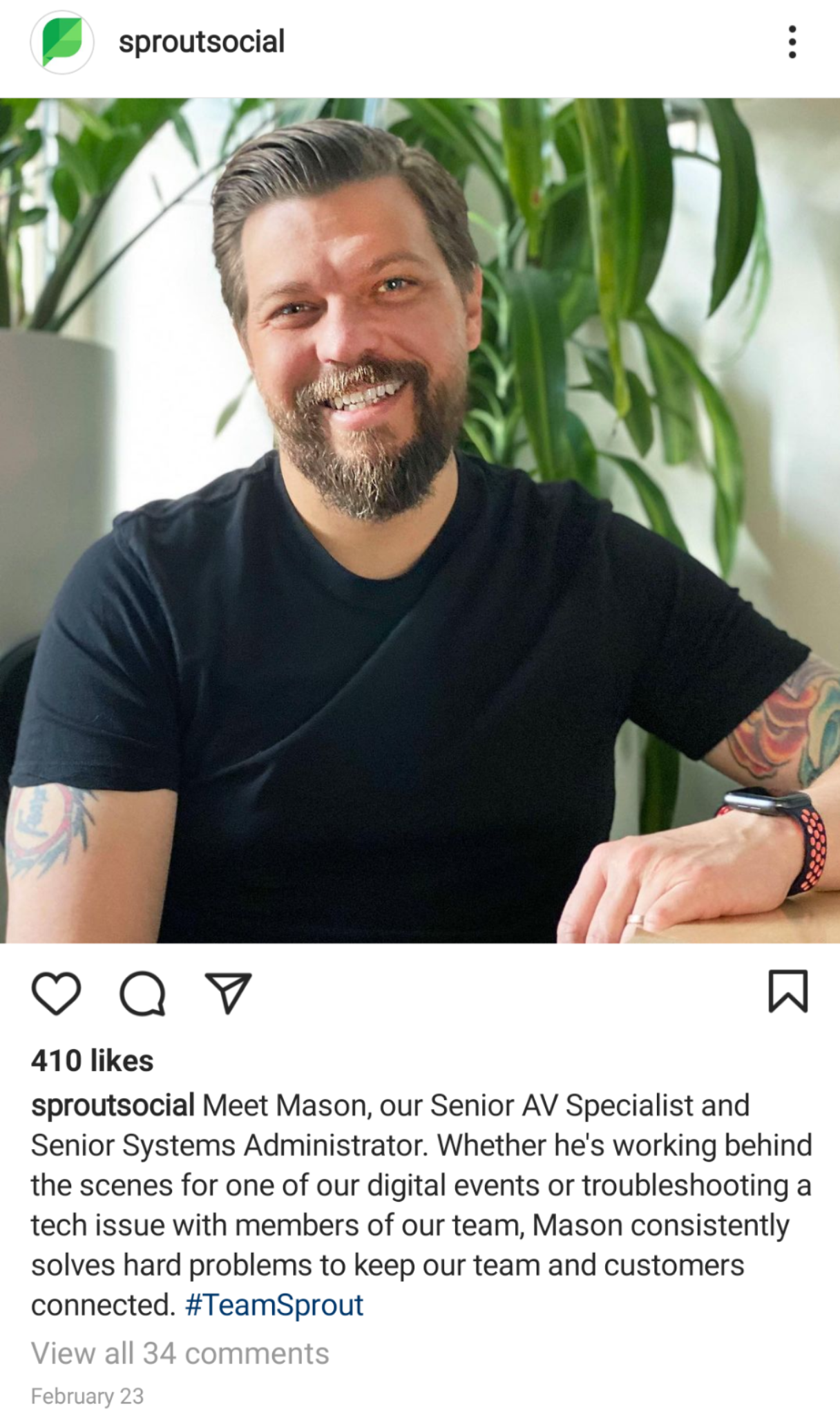 Sprout Social employee shout-out on Instagram