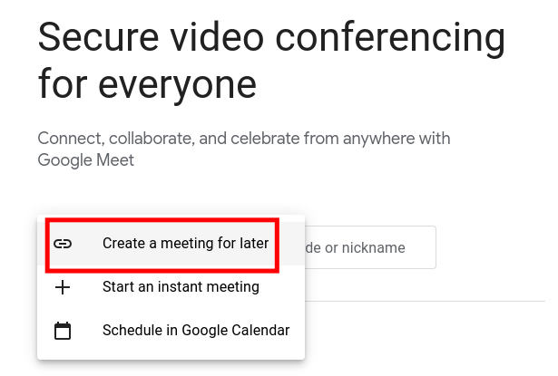 Creating a Meeting for Later