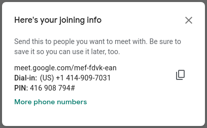 Info for Joining a Google Meeting