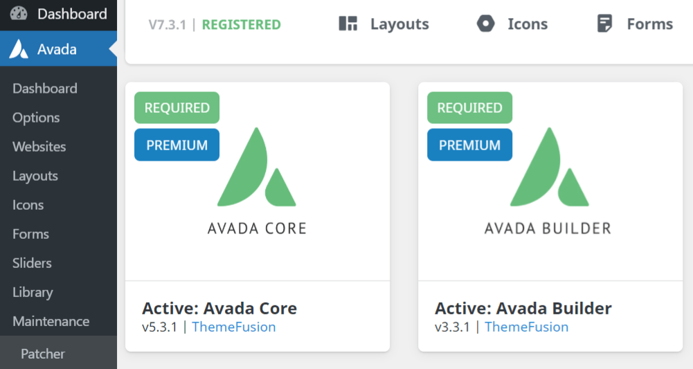 Avada Core & Builder plugins.