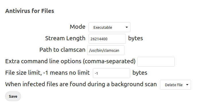 Antivirus for Files Executable mode