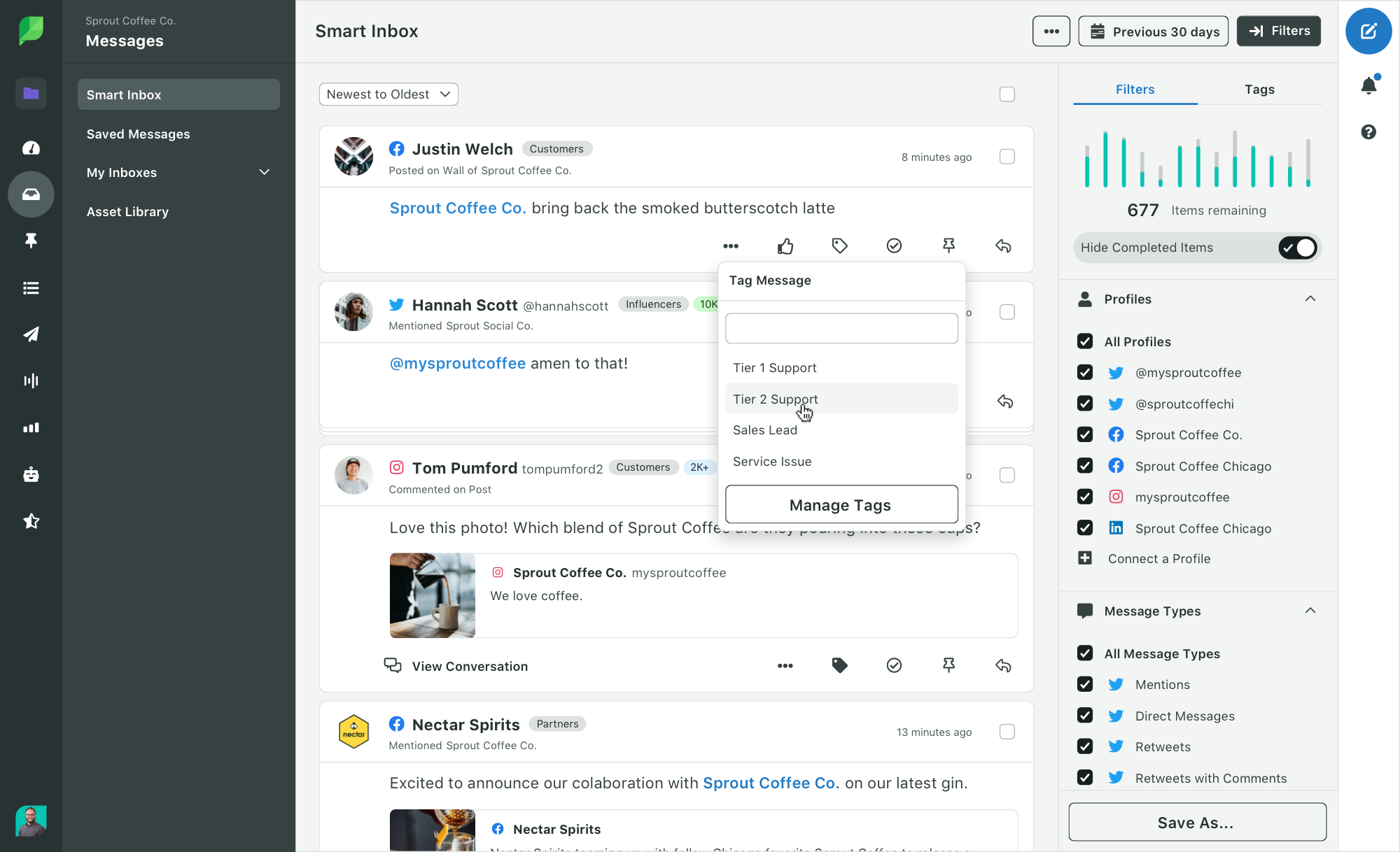 Sprout Social's Smart Inbox with message tagging and collaboration