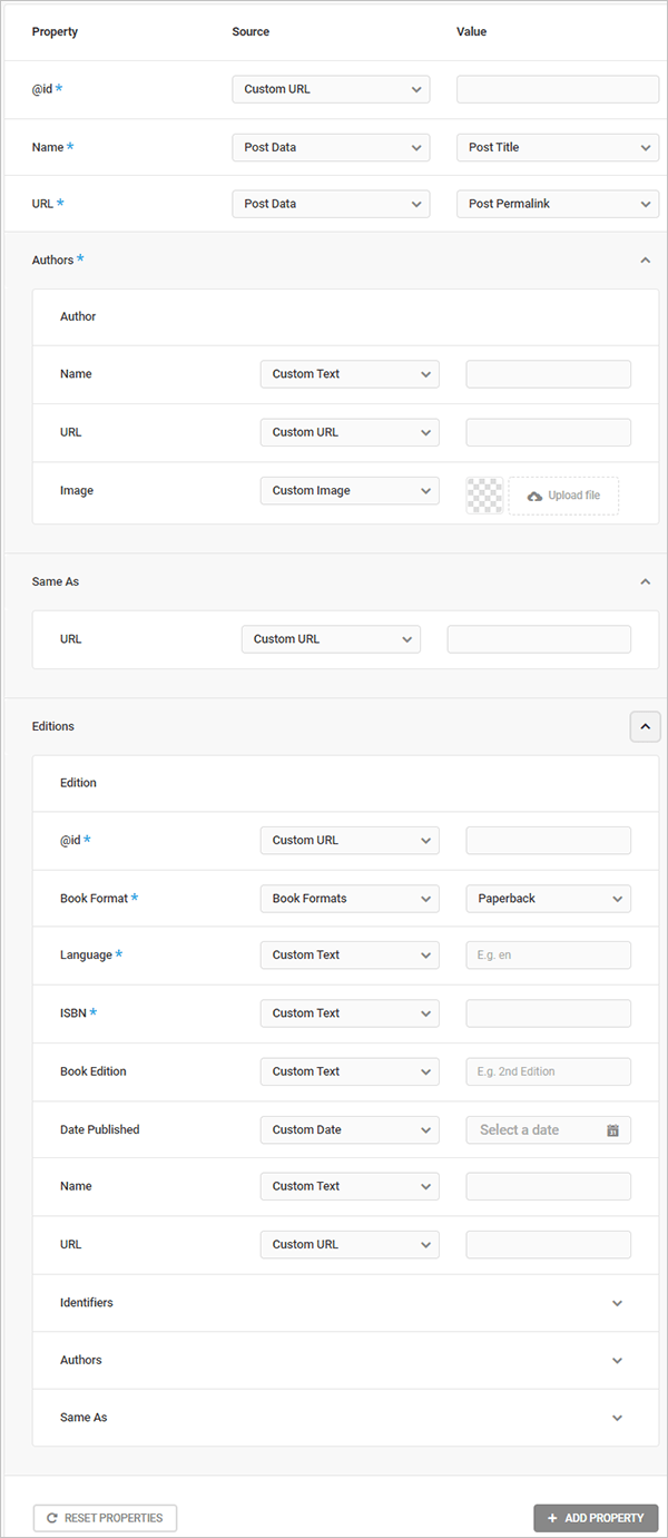 SmartCrawl Book schema type properties.