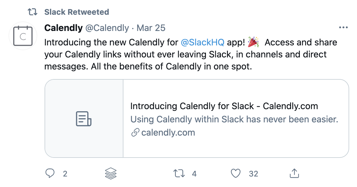 A screenshot of Calendly tweeting about a new integration.