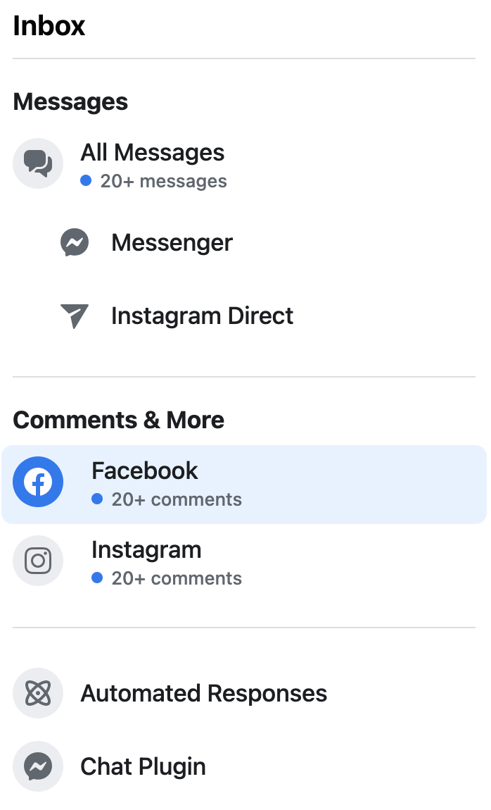 Facebook's inbox showcasing comments on posts
