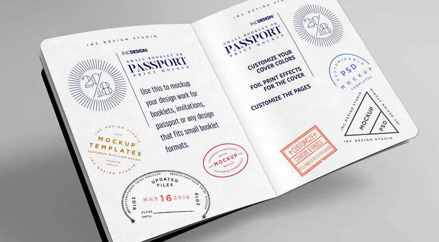 Photorealistic Passport Booklet Photoshop PSD Mockup Template