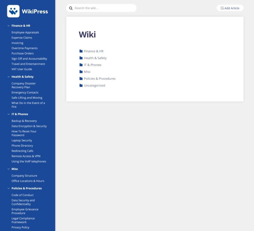 WikiPress homepage