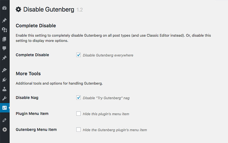 Disable Gutenberg