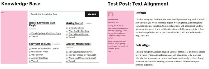 The same Knowledge Base contents page compared to a standard blog post