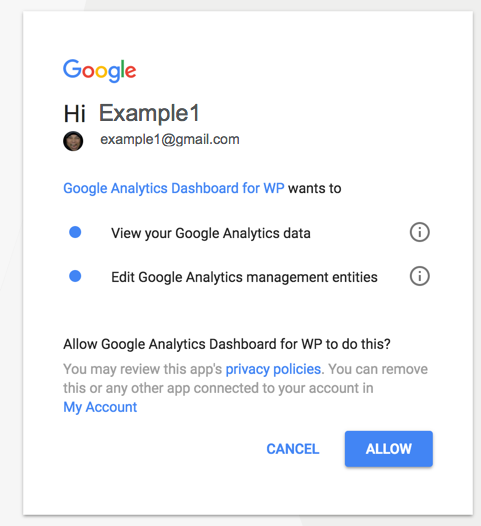 Click to Allow access to Analytics