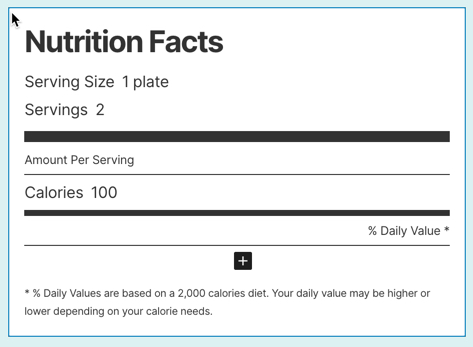 blank nutrition facts block