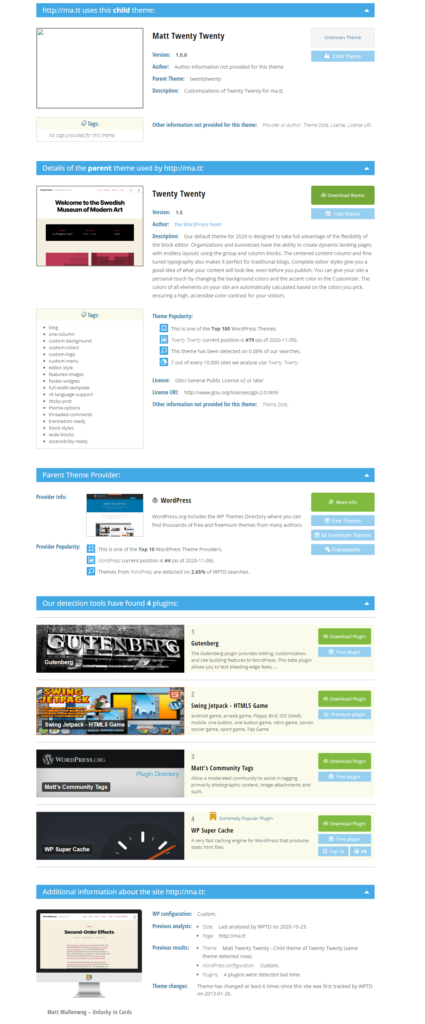 wordpress theme results from wpthemedetector