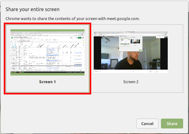 Choose the Screen you want to Share on Google Meet