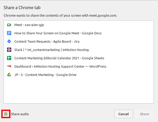 Choose if You Want to Share Audio on Google Meet