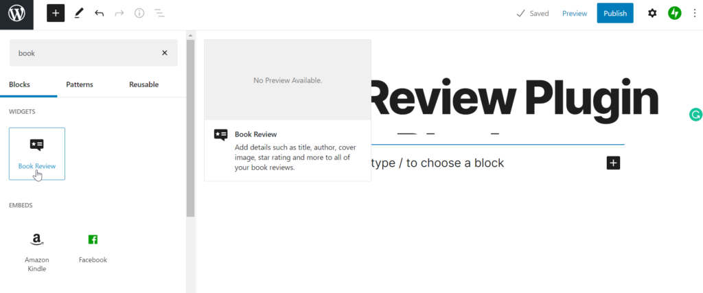 add book review plugin block