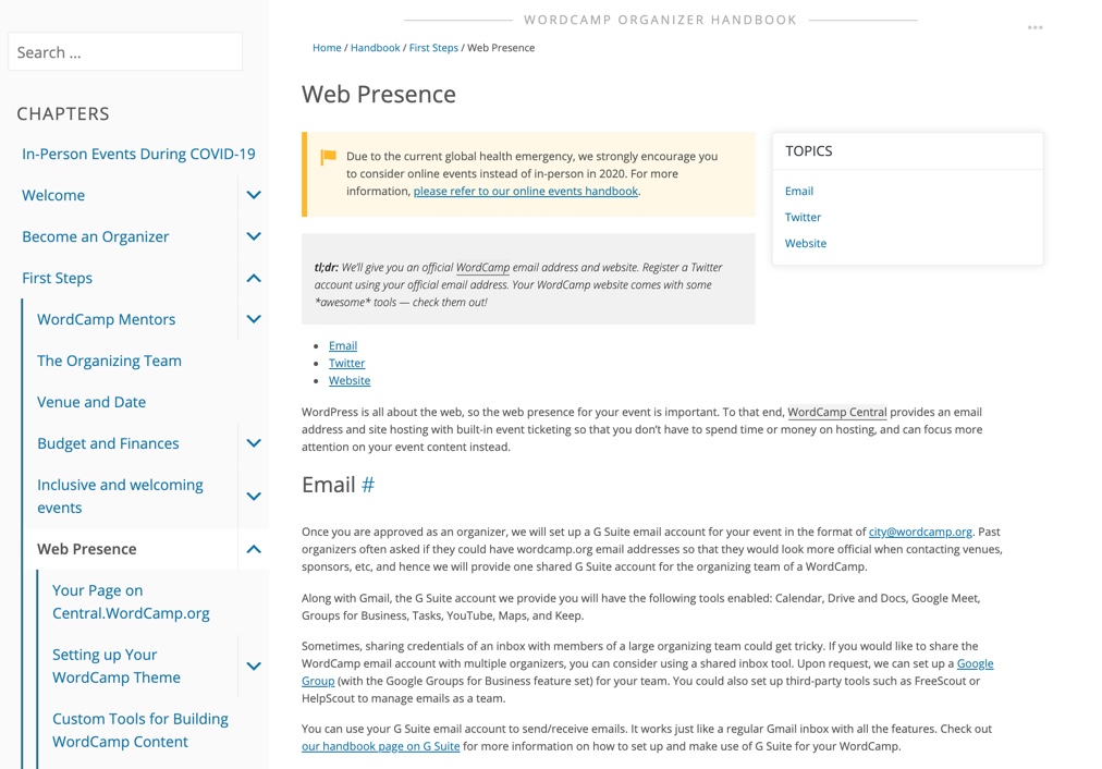 Web Presence site on WordPress.org