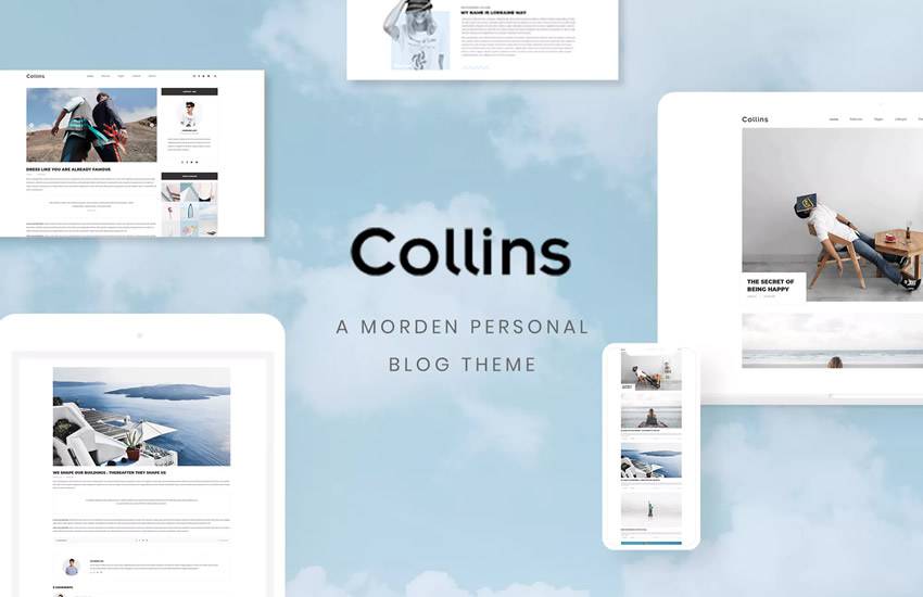 Collins Minimalist Personal Blog web design layout adobe photoshop template free psd format