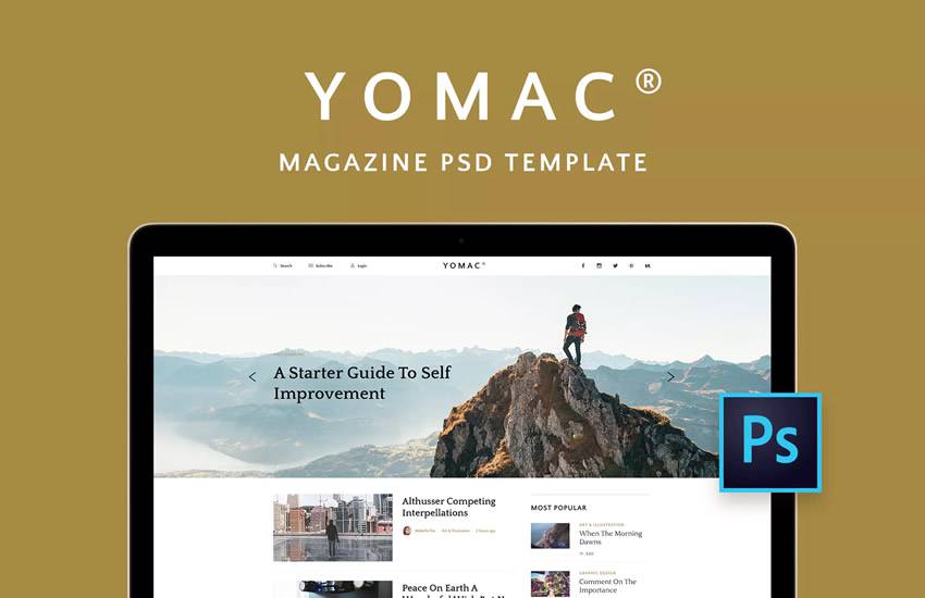 Yomac Magazine Blog web design layout adobe photoshop template free psd format