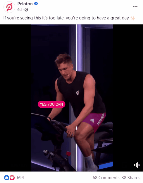 GIF of a Peloton Facebook video with captions.