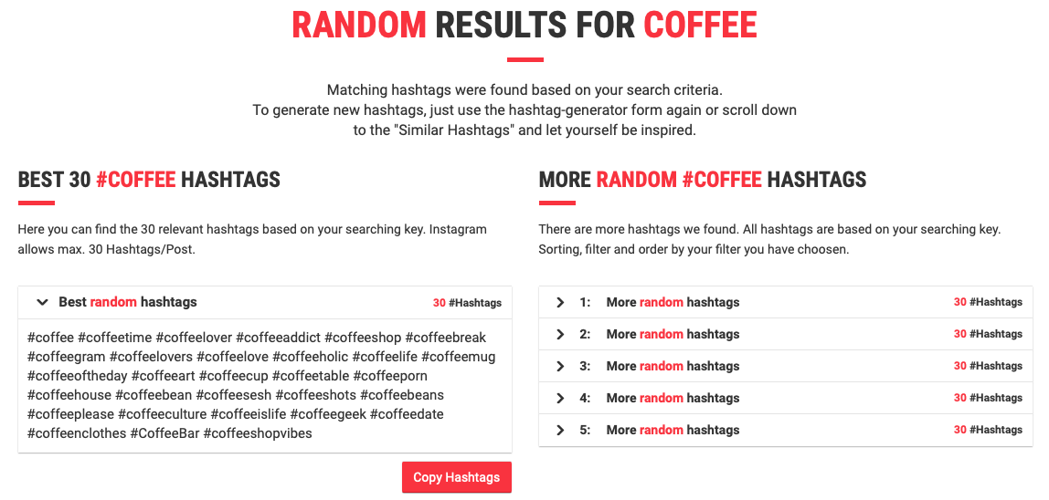 allhashtags results for coffee related hashtags