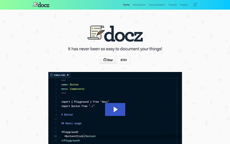 Docz Homepage with Video Player