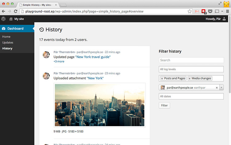 Sample History wordpress plugin